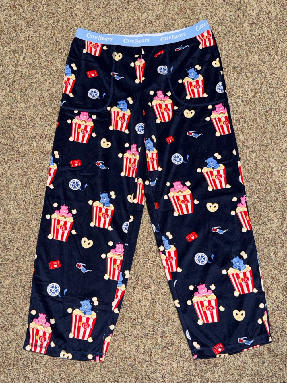Women's size large 12/14 Care Bears Navy Popcorn Print Pajama Pants lounge